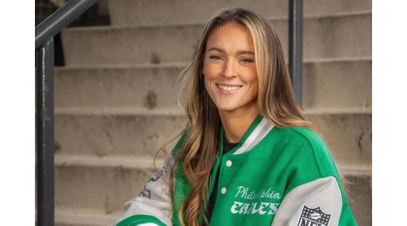 Kylie Kelce wearing a jacket.