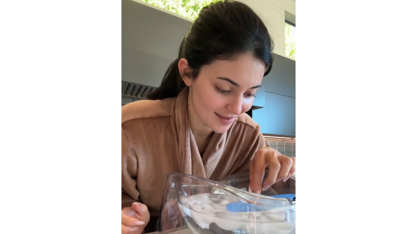 Kylie Jenner trying out the ice water facial.