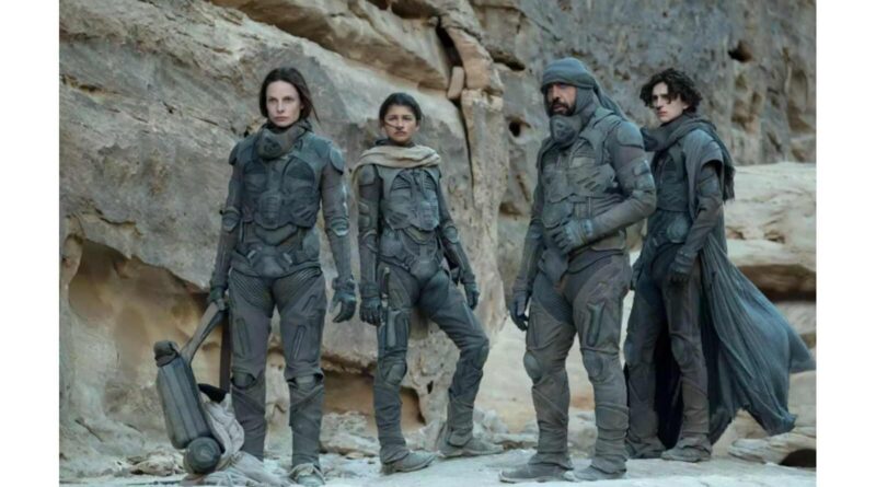 Rebecca Ferguson, Zendaya, Javier Bardem, and Timothee Chalamet in 'Dune'.